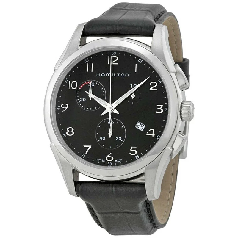 Men’s Watches with Date Display WindowHamilton Men's H38612733 Jazzmaster Chronograph Black Leather Watch