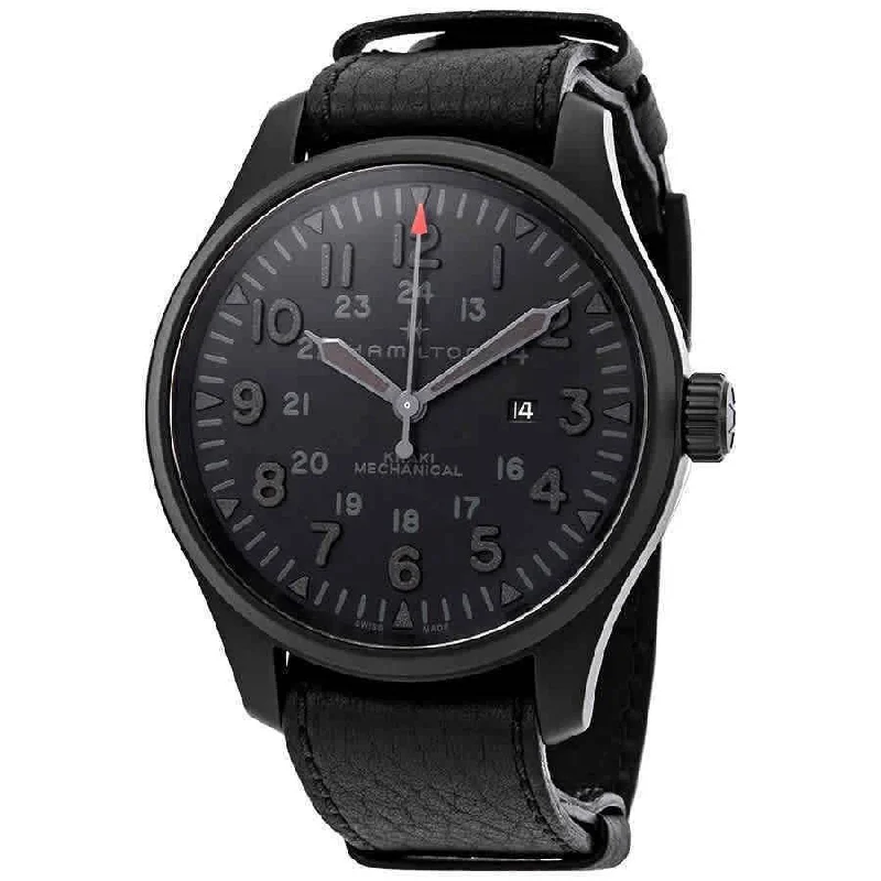 Watches with Dauphine-Style Hands for an Elegant LookHamilton Men's H69809730 Khaki Field Black Leather Watch