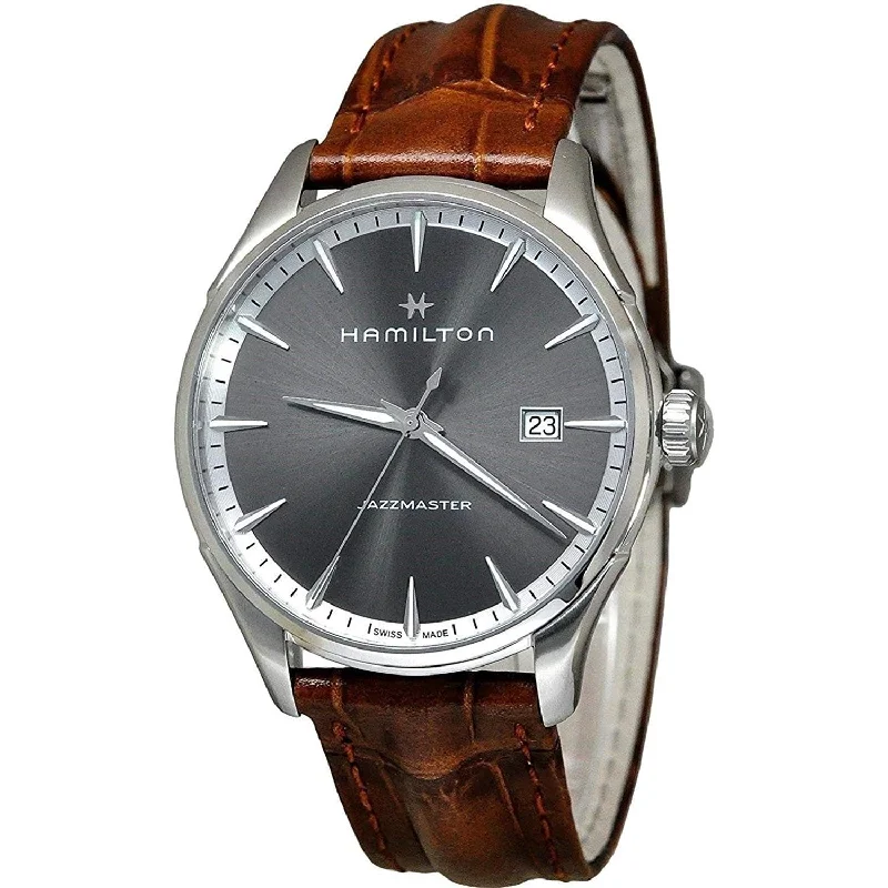 Wristwatches with Second Time Zone FeatureHamilton Men's H32451581 Jazzmaster Brown Leather Watch