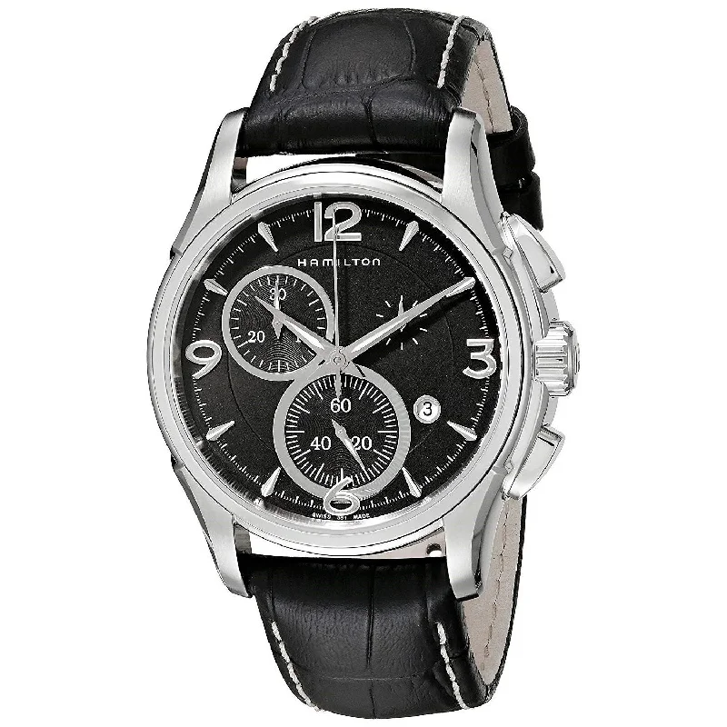 Square Dial Watches with Modern DesignHamilton Men's H32612735 Jazzmaster Chronograph Black Leather Watch