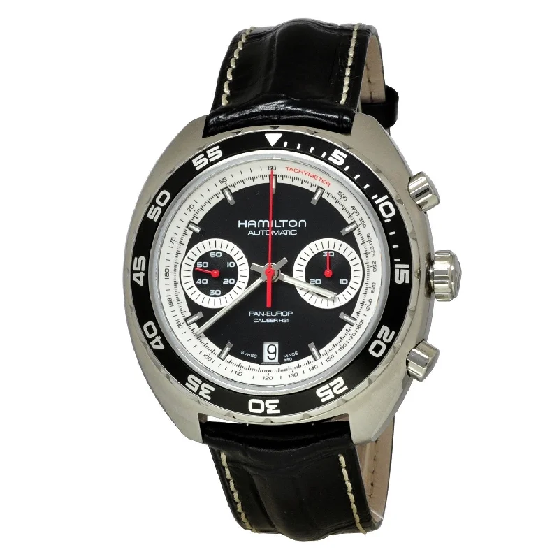 Watches with Sword-Style Hands for a Distinctive LookHamilton Men's H35756735 Pan Europ Chronograph Automatic Black Leather Watch