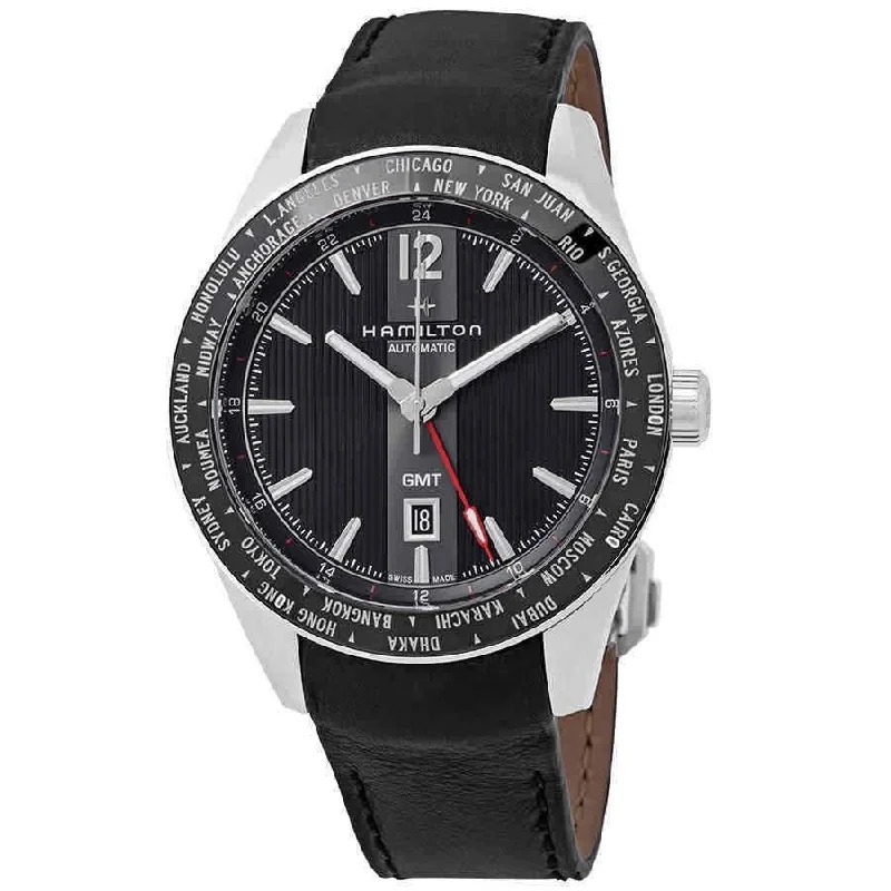 Watches with Temperature SensorHamilton Men's H43725731 Broadway GMT Black Leather Watch