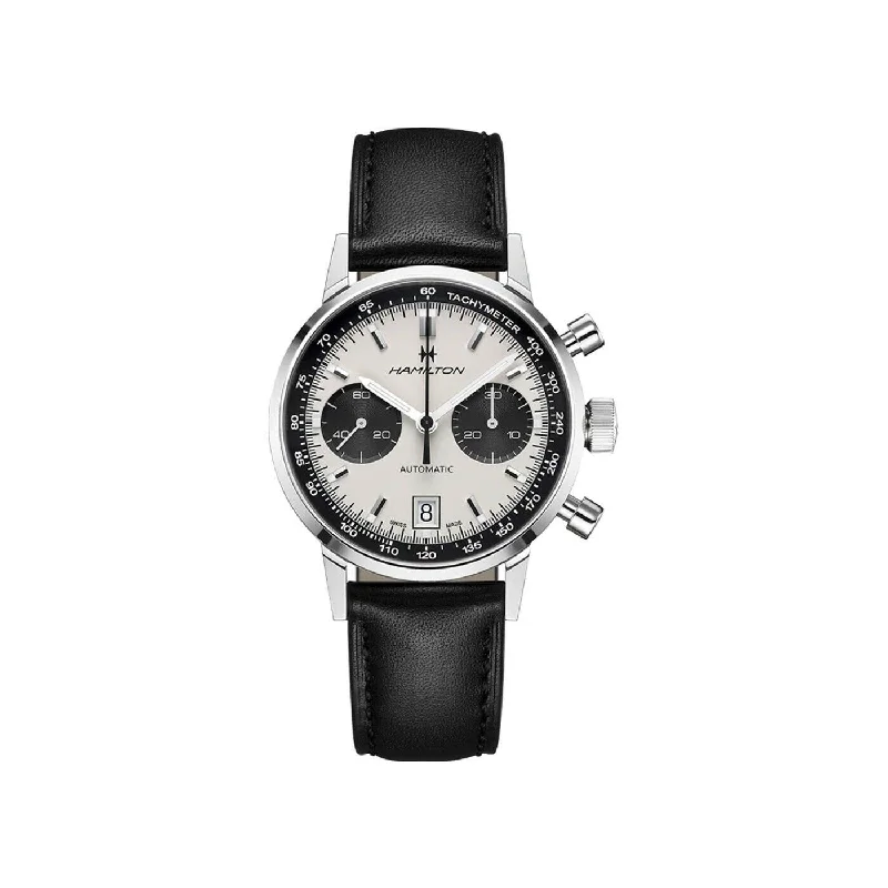 Ceramic Cased Watches with Mother-of-Pearl DialsHamilton Men's H38416711 Intra-Matic Chronograph Black Leather Watch